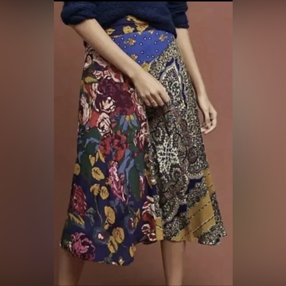Moulinette Soeurs By Anthropology Red And Blue Asymmetrical A-Line Maxi Skirt